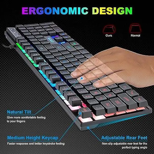 Alt view image 3 of 7 - Gaming LED Keyboard Mouse Headset and Mousepad Bundle, CHONCHOW Wired Rainbow LED Light Up Gaming Keyboard Mouse Headset, Value 4 in 1 Gaming Set for Xbox PS4 PS5 PC Laptop Gamer