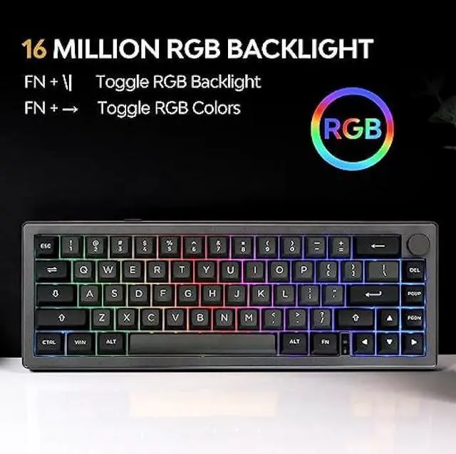 Alt view image 4 of 7 - EPOMAKER EK68 65% Gasket NKRO Hot Swappable 2.4Ghz/Bluetooth 5.0/USB-C Wired Mechanical Gaming Keyboard with Knob, South-Facing LED, 3000mAh Battery, RGB Backlight for Win/Mac (Gateron Pro Yellow)