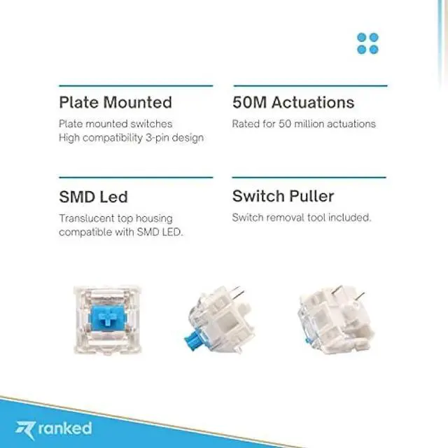 Alt view image 7 of 7 - Ranked Gateron ks-9 Key Switches for Mechanical Gaming Keyboards | Plate Mounted (Gateron Blue, 65 Pcs)