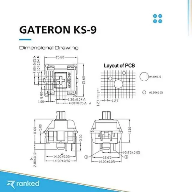 Alt view image 5 of 7 - Ranked Gateron ks-9 Key Switches for Mechanical Gaming Keyboards | Plate Mounted (Gateron Blue, 65 Pcs)