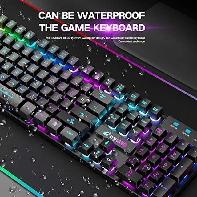 Alt view image 6 of 6 - Wireless Gaming Keyboard and Mouse Combo Rainbow Backlight Quiet Ergonomic Mechanical Feeling Anti-ghosting Keyboard Mouse with Rechargeable 4000mAh Battery Mouse Pad for Computer Mac Gamer
