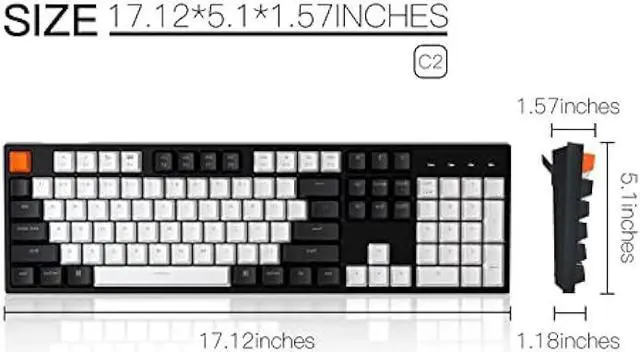 Alt view image 7 of 7 - Keychron C2 Full Size Wired Mechanical Keyboard for Mac, Hot-swappable, Gateron G Pro Brown Switch, White Backlight, 104 Keys ABS keycaps Gaming Keyboard for Windows,Type-C Braid Cable