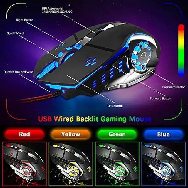 Alt view image 4 of 6 - FELiCON Wired Game Keyboard and Mouse Combo, RGB LED Backlit Mechanical Feel Keyboard with Hand Rest Phone Holder,and 6 Button 3200 DPI Mice and Large RGB Mouse Pad for Computer Gamer Office