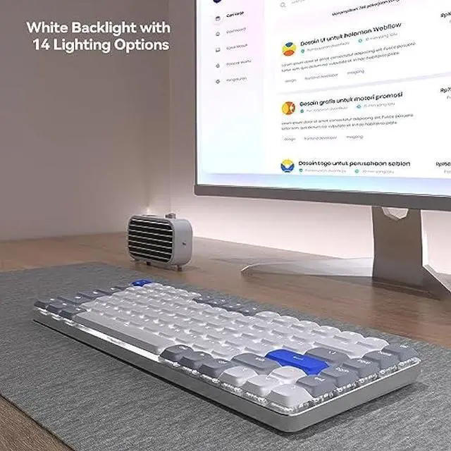 Alt view image 5 of 7 - AUSDOM Wireless Bluetooth 75% Mechanical Keyboard: Compact Multi-Device Rechargeable Backlit Gaming Keyboard with 84-Key Layout, White Backlight, Low Profile Brown Switches for Windows/Mac/PC/Laptop