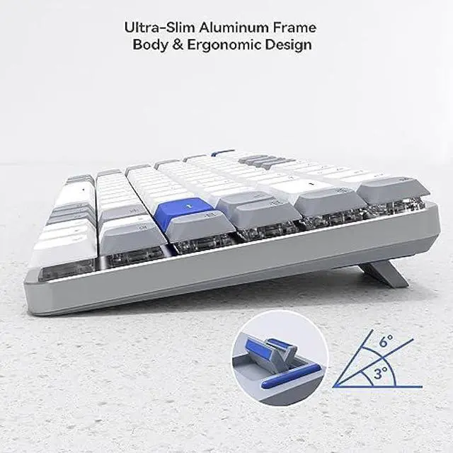 Alt view image 6 of 7 - AUSDOM Wireless Bluetooth 75% Mechanical Keyboard: Compact Multi-Device Rechargeable Backlit Gaming Keyboard with 84-Key Layout, White Backlight, Low Profile Brown Switches for Windows/Mac/PC/Laptop