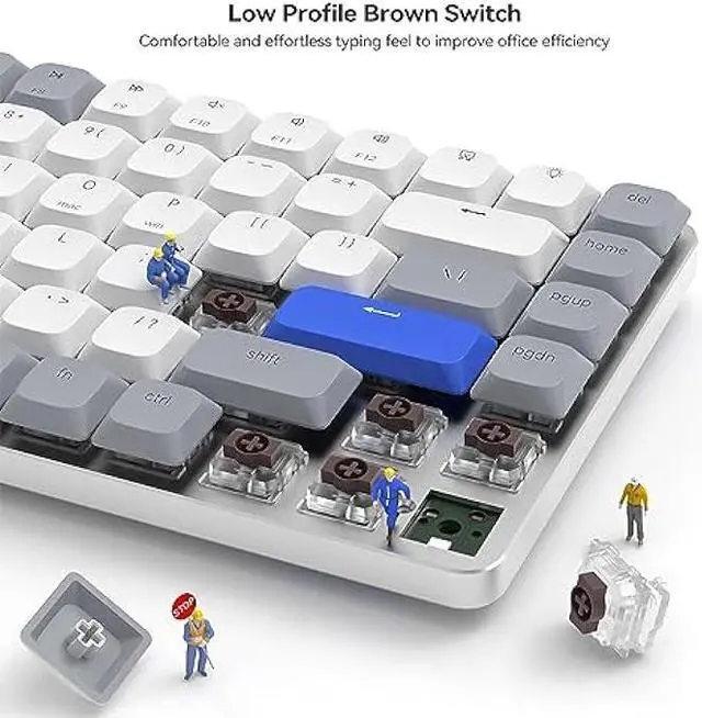 Alt view image 4 of 7 - AUSDOM Wireless Bluetooth 75% Mechanical Keyboard: Compact Multi-Device Rechargeable Backlit Gaming Keyboard with 84-Key Layout, White Backlight, Low Profile Brown Switches for Windows/Mac/PC/Laptop