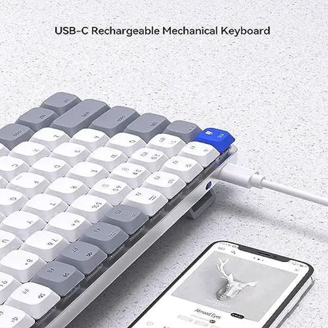 Alt view image 7 of 7 - AUSDOM Wireless Bluetooth 75% Mechanical Keyboard: Compact Multi-Device Rechargeable Backlit Gaming Keyboard with 84-Key Layout, White Backlight, Low Profile Brown Switches for Windows/Mac/PC/Laptop