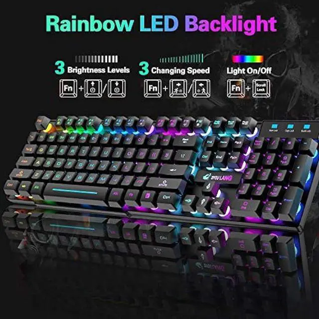 Alt view image 3 of 6 - Wireless Gaming Keyboard and Mouse Combo Rainbow Backlight Quiet Ergonomic Mechanical Feeling Anti-ghosting Keyboard Mouse with Rechargeable 4000mAh Battery Mouse Pad for Computer Mac Gamer