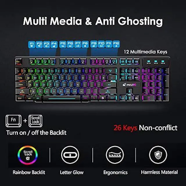 Alt view image 4 of 6 - Wireless Gaming Keyboard and Mouse Combo Rainbow Backlight Quiet Ergonomic Mechanical Feeling Anti-ghosting Keyboard Mouse with Rechargeable 4000mAh Battery Mouse Pad for Computer Mac Gamer