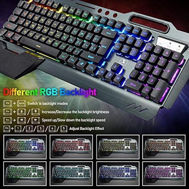 Alt view image 4 of 7 - Wireless Gaming Keyboard and Mouse with Rainbow LED 16RGB Backlit Rechargeable 4800mAh Battery Metal Panel Mechanical Ergonomic Feel Waterproof Dustproof 7 Color Mute Mice for Laptop PC Gamer(Black)