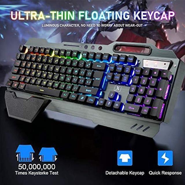 Alt view image 2 of 7 - Wireless Gaming Keyboard and Mouse with Rainbow LED 16RGB Backlit Rechargeable 4800mAh Battery Metal Panel Mechanical Ergonomic Feel Waterproof Dustproof 7 Color Mute Mice for Laptop PC Gamer(Black)