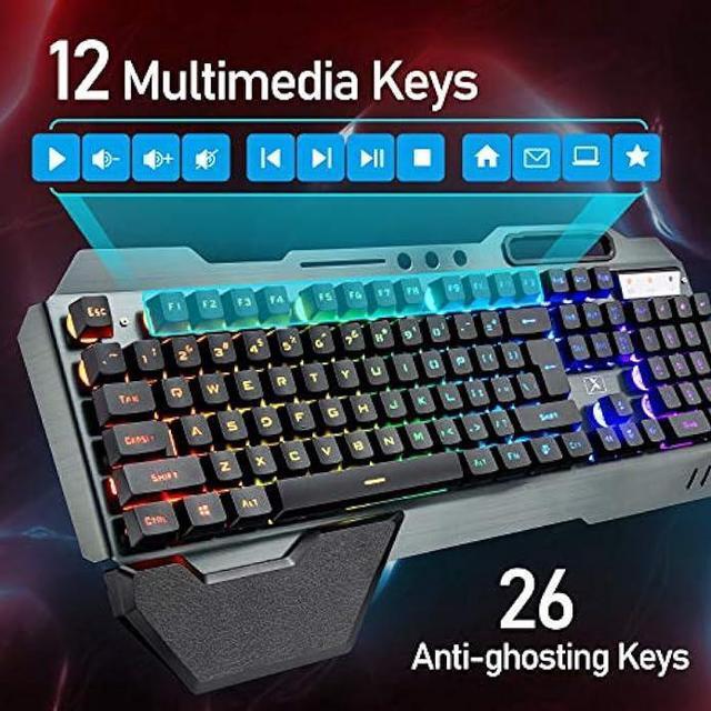 Alt view image 6 of 7 - Wireless Gaming Keyboard and Mouse with Rainbow LED 16RGB Backlit Rechargeable 4800mAh Battery Metal Panel Mechanical Ergonomic Feel Waterproof Dustproof 7 Color Mute Mice for Laptop PC Gamer(Black)