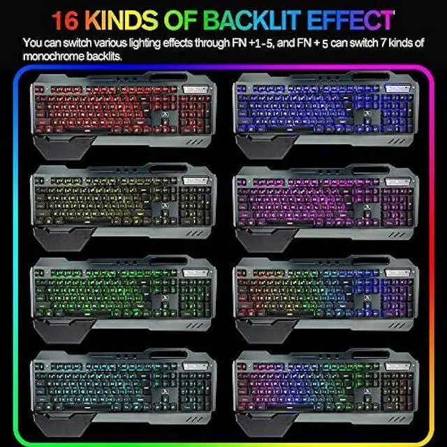 Alt view image 3 of 8 - Wireless Gaming Keyboard Mouse Bluetooth Headset Kit with 16 RGB Backlit Rechargeable Battery Metal Mechanical Ergonomic Waterproof Dustproof Removable Palm Rest for Laptop PC Gamer(Rainbow RGB)