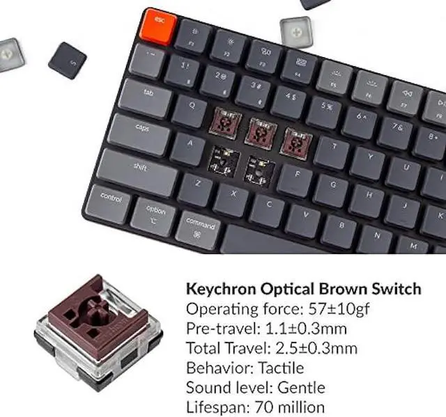 Alt view image 5 of 7 - Keychron K3 Ultra-Slim 75% Layout RGB Backlit Wireless Bluetooth/Wired USB Mechanical Keyboard, Hot-Swappable Low-Profile Keychron Optical Brown Switch 84-Key Gaming Keyboard for Mac Windows-Version 2