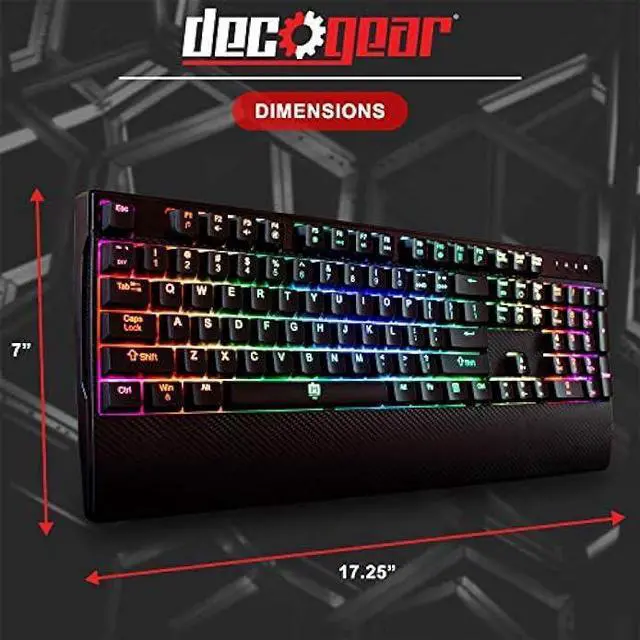 Alt view image 4 of 6 - Deco Gear Mechanical Gaming Keyboard, Anti-Ghosting, Ergonomic Fixed Palm Rest, Full Customizable RGB Backlit, Carbon Fiber Design, Outemu Blue Switch, Wired, Black