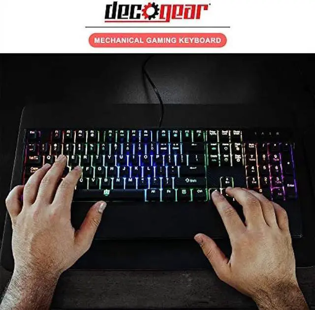 Alt view image 6 of 6 - Deco Gear Mechanical Gaming Keyboard, Anti-Ghosting, Ergonomic Fixed Palm Rest, Full Customizable RGB Backlit, Carbon Fiber Design, Outemu Blue Switch, Wired, Black