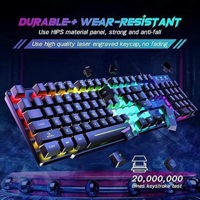 Alt view image 4 of 4 - Wired Gaming Keyboard and Mouse Combo with Gaming Mouse Pad and Headset,4 in 1 Gaming Set 100% Full Size LED RGB Light up Ergonomic Gaming Bundle for Teclado Gamer/Computer PC Game/PS4/PS5/XBox Black