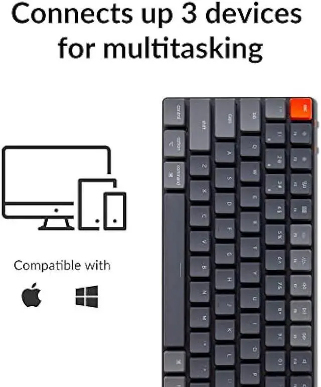 Alt view image 2 of 7 - Keychron K3 Ultra-Slim 75% Layout RGB Backlit Wireless Bluetooth/Wired USB Mechanical Keyboard, Hot-Swappable Low-Profile Keychron Optical Brown Switch 84-Key Gaming Keyboard for Mac Windows-Version 2