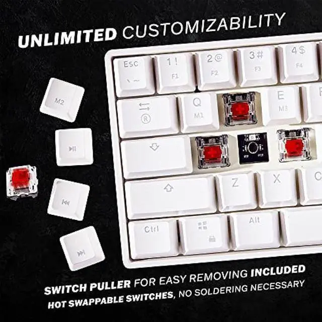 Alt view image 3 of 6 - HK GAMING GK61s Mechanical Gaming Keyboard - 61 Keys Multi Color RGB Illuminated LED Backlit Wired Programmable for PC/Mac Gamer (Gateron Mechanical Brown, White)