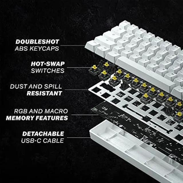 Alt view image 5 of 6 - HK GAMING GK61s Mechanical Gaming Keyboard - 61 Keys Multi Color RGB Illuminated LED Backlit Wired Programmable for PC/Mac Gamer (Gateron Mechanical Brown, White)