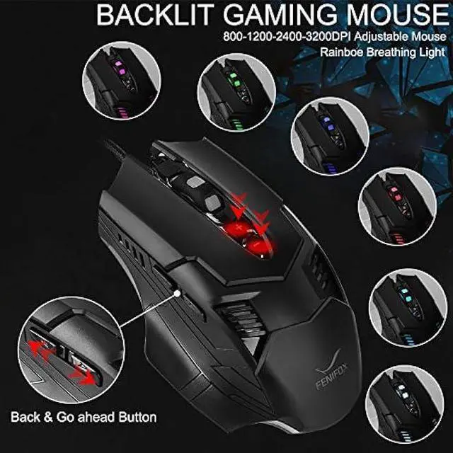 Alt view image 4 of 7 - FENIFOX Gaming Keyboard and Mouse, Wired Backlit Rainbow Ergonomic Mechanical Feeling Led Removable Hand Rest Metal Panel,for Windows PC Gamer PS4 Xbox one