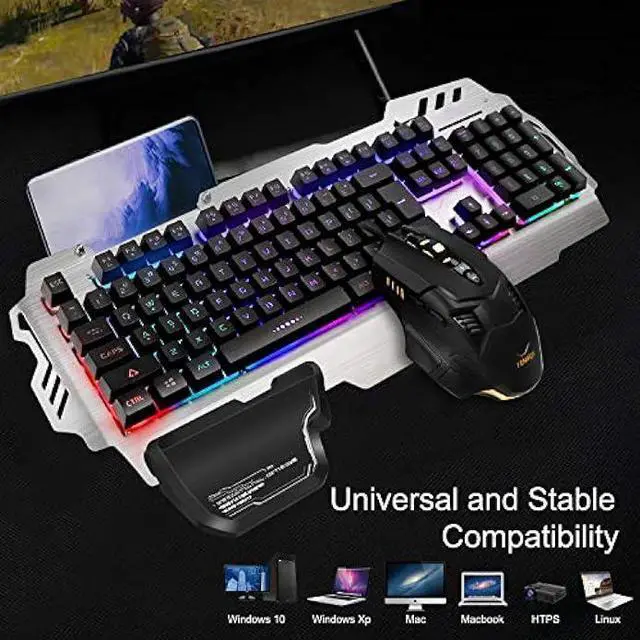 Alt view image 6 of 7 - FENIFOX Gaming Keyboard and Mouse, Wired Backlit Rainbow Ergonomic Mechanical Feeling Led Removable Hand Rest Metal Panel,for Windows PC Gamer PS4 Xbox one
