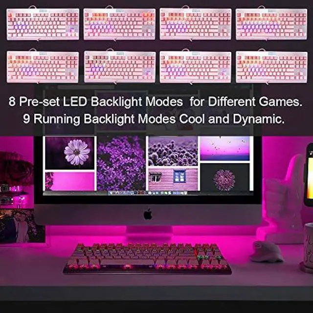 Alt view image 3 of 5 - Granvela MechanicalEagle Z-77 Mechanical Keyboard | Aluminium Panel | Tactile Clicky Blue Switches | Rainbow LED Backlit | N-Key Rollover | 87-Key Tenkeyless | Hot Swappable - Pink