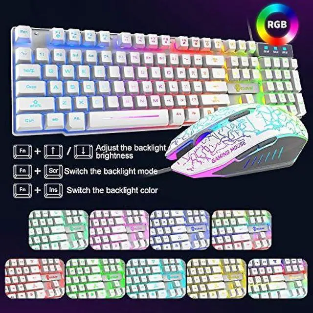 Alt view image 2 of 7 - RGB Gaming Keyboard and Mouse Combo with Rainbow LED Backlight USB Wired Mechanical Feel Anti-ghosting Ergonomic Waterproof Letter Glow RGB Mute Mice for Computer PC Working or Gamer