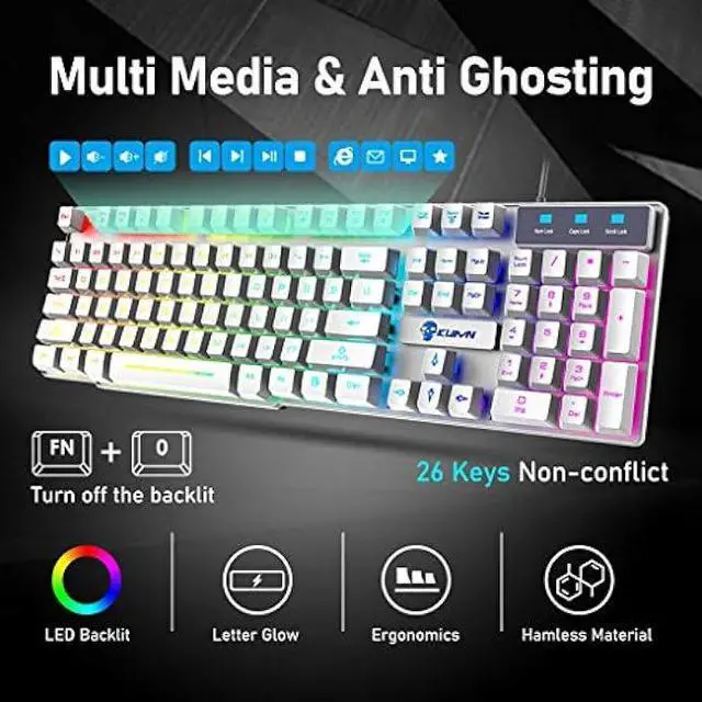 Alt view image 3 of 7 - RGB Gaming Keyboard and Mouse Combo with Rainbow LED Backlight USB Wired Mechanical Feel Anti-ghosting Ergonomic Waterproof Letter Glow RGB Mute Mice for Computer PC Working or Gamer