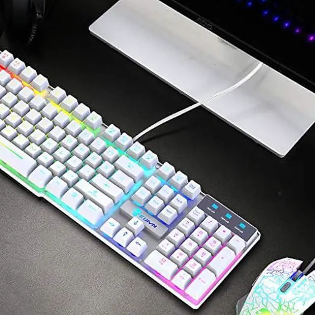 Alt view image 7 of 7 - RGB Gaming Keyboard and Mouse Combo with Rainbow LED Backlight USB Wired Mechanical Feel Anti-ghosting Ergonomic Waterproof Letter Glow RGB Mute Mice for Computer PC Working or Gamer