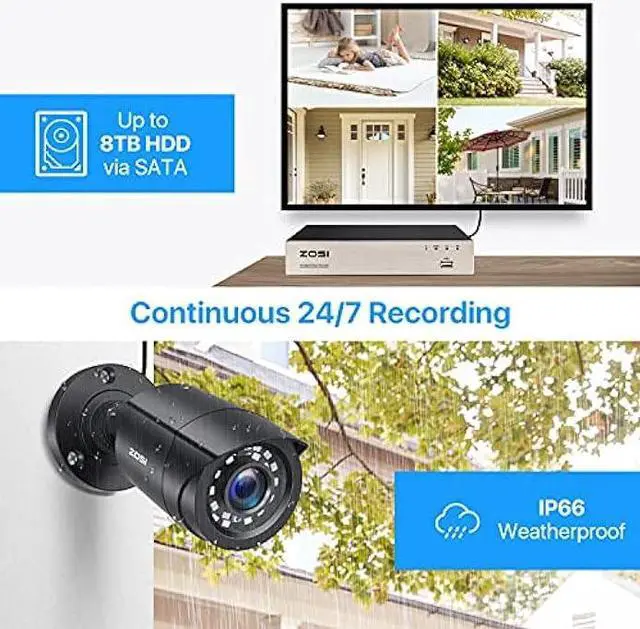 Alt view image 2 of 6 - ZOSI 8CH Home Security Camera System Outdoor,5MP-Lite 8Channel H.265+ CCTV DVR and 8 x 1080p 2MP Weatherproof Surveillance Bullet Dome Cameras,80ft Night Vision, Remote Access,Motion Alerts (No HDD)
