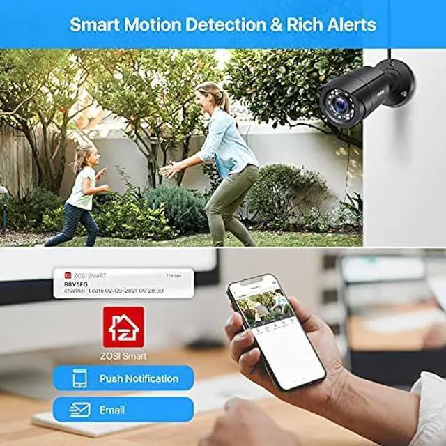Alt view image 3 of 6 - ZOSI 8CH Home Security Camera System Outdoor,5MP-Lite 8Channel H.265+ CCTV DVR and 8 x 1080p 2MP Weatherproof Surveillance Bullet Dome Cameras,80ft Night Vision, Remote Access,Motion Alerts (No HDD)