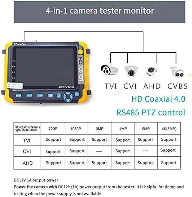 Alt view image 4 of 6 - AHD CCTV Monitor Camera Tester IV8W 5 Inch 4-in-1 8MP AHD TVI 8MP CVI CVBS 1080P Coaxial HD Video Testerr Support RS485 PTZ Controller/UTP Cable Test/VGA HDMI Input/DC12V Output