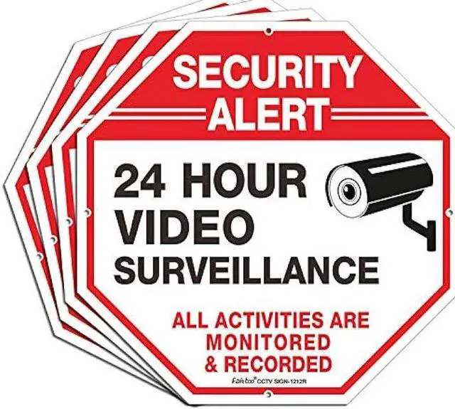 Main image of Video Surveillance Signs, Security Signs,Octagon 12 x12 Inches 40Mil Thick Aluminum Reflective sign for Home Business CCTV Security Camera, UV Protected & Waterproof, 4 pack