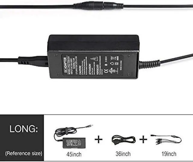 Alt view image 2 of 6 - InstallerCCTV 12V 5A Power Adapter & 4-Way Splitter Pigtail Cable, 3 Prong Power Cord, UL Listed, Fits DVR NVR AHD TVI CCTV Security Surveillance Camera System, LED Strip Lights