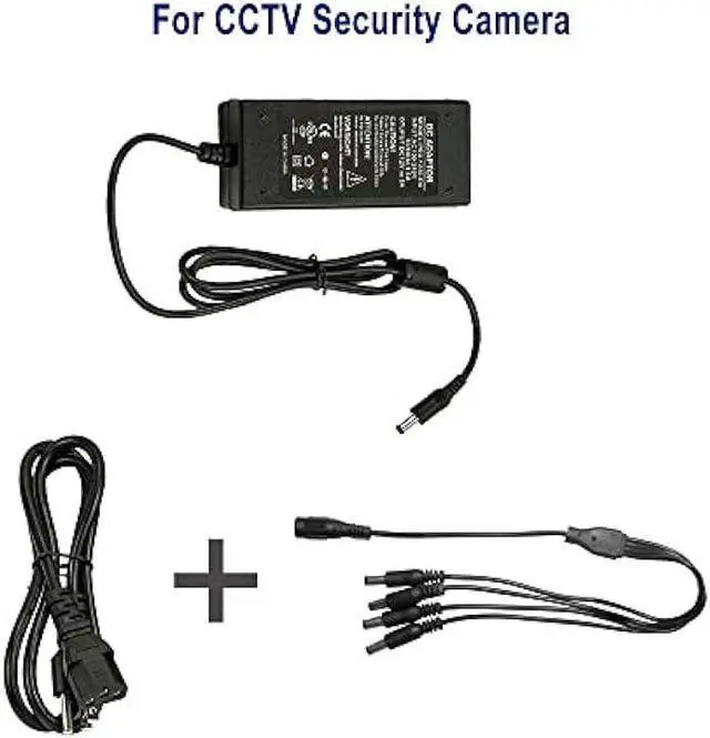 Alt view image 6 of 6 - InstallerCCTV 12V 5A Power Adapter & 4-Way Splitter Pigtail Cable, 3 Prong Power Cord, UL Listed, Fits DVR NVR AHD TVI CCTV Security Surveillance Camera System, LED Strip Lights