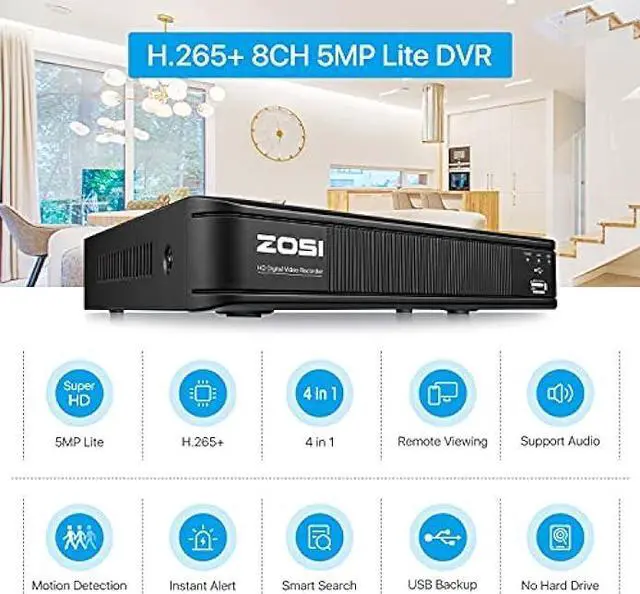Alt view image 3 of 7 - ZOSI H.265+ 5MP Lite 1080p CCTV DVR Recorder 8 Channel, Hybrid Capability 4-in-1(Analog/AHD/TVI/CVI) Surveillance DVR for Security Camera, Remote Access, Motion Detection, Alert Push(No Hard Drive)
