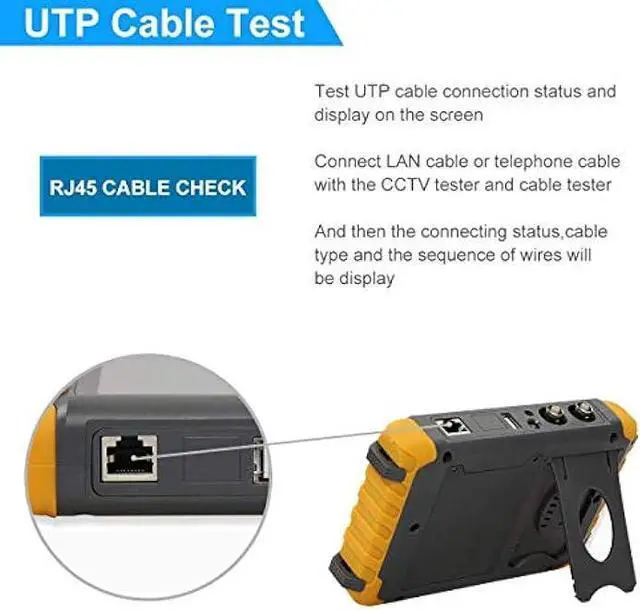 Alt view image 3 of 6 - 5 Inch 4-in-1 CCTV Monitor Tester, AHD/TVI/CVI/CVBS Coaxial Analog Video Monitor Tester, UTP/PTZ Cable Test for 8MP/5MP/4MP/1080P Analog Security Camera, VGA DC12V Output Camera Portable CCTV Tester
