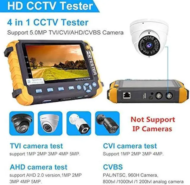 Alt view image 2 of 6 - 5 Inch 4-in-1 CCTV Monitor Tester, AHD/TVI/CVI/CVBS Coaxial Analog Video Monitor Tester, UTP/PTZ Cable Test for 8MP/5MP/4MP/1080P Analog Security Camera, VGA DC12V Output Camera Portable CCTV Tester