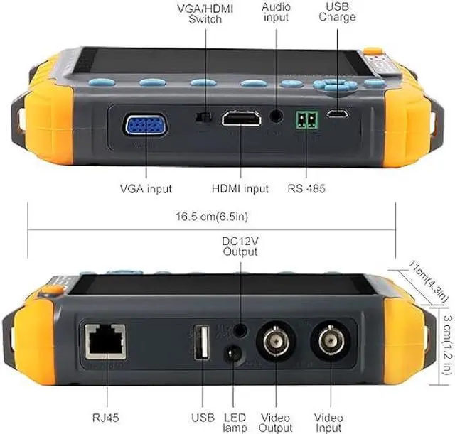 Alt view image 4 of 6 - 5 Inch 4-in-1 CCTV Monitor Tester, AHD/TVI/CVI/CVBS Coaxial Analog Video Monitor Tester, UTP/PTZ Cable Test for 8MP/5MP/4MP/1080P Analog Security Camera, VGA DC12V Output Camera Portable CCTV Tester
