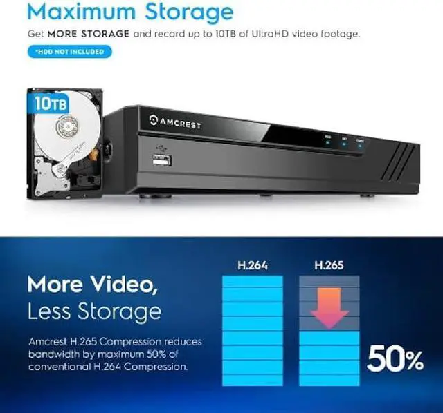 Alt view image 3 of 6 - Amcrest NV4108E-A2 4K 8CH POE NVR (1080p/3MP/4MP/5MP/8MP) POE Network Video Recorder - Supports up to 8 x 8MP/4K IP Cameras, 8-Channel Power Over Ethernet Supports up to 10TB HDD (Not Included)