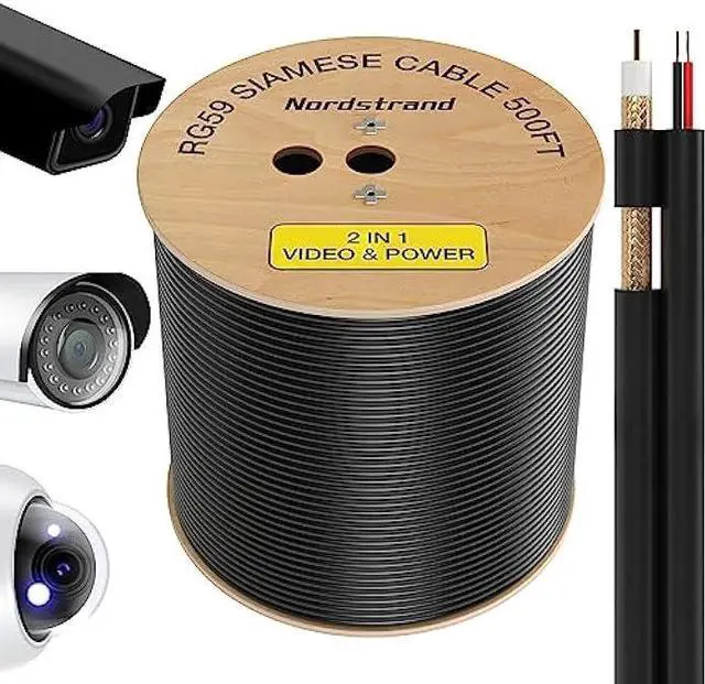 Main image of Nordstrand RG59 Siamese Cable 500ft - Coaxial CCTV Video & Power Cable - Combo Coax 20AWG Security Camera Wire - Direct Burial - Outdoor & Indoor RG59 Cable