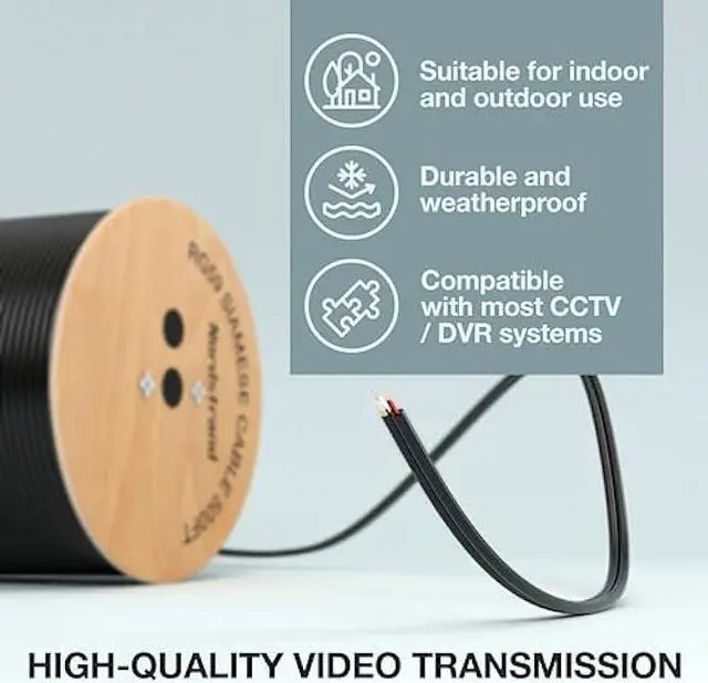 Alt view image 2 of 6 - Nordstrand RG59 Siamese Cable 500ft - Coaxial CCTV Video & Power Cable - Combo Coax 20AWG Security Camera Wire - Direct Burial - Outdoor & Indoor RG59 Cable