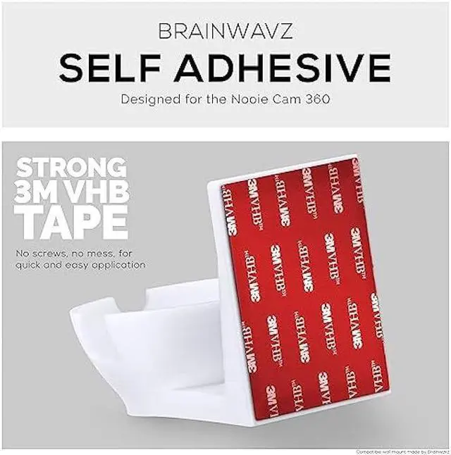 Alt view image 3 of 7 - Adhesive Wall Mount for Nooie Cam 360 Baby Monitor Camera Shelf Holder, Easy to Install, No Tools Needed, No Mess, No Drilling, Strong Mount, White by Brainwavz