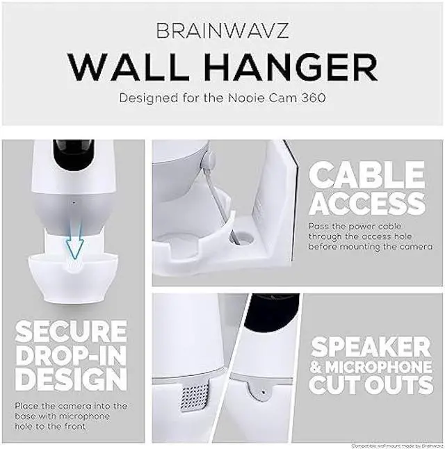 Alt view image 5 of 7 - Adhesive Wall Mount for Nooie Cam 360 Baby Monitor Camera Shelf Holder, Easy to Install, No Tools Needed, No Mess, No Drilling, Strong Mount, White by Brainwavz