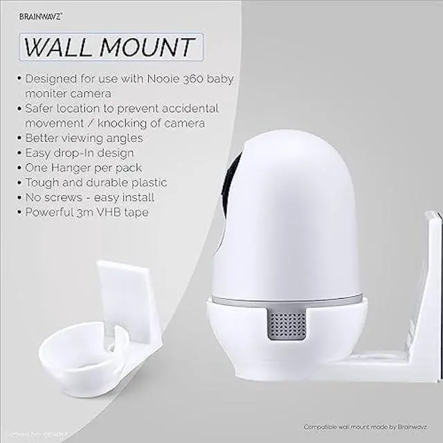 Alt view image 6 of 7 - Adhesive Wall Mount for Nooie Cam 360 Baby Monitor Camera Shelf Holder, Easy to Install, No Tools Needed, No Mess, No Drilling, Strong Mount, White by Brainwavz