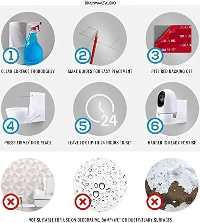 Alt view image 7 of 7 - Adhesive Wall Mount for Nooie Cam 360 Baby Monitor Camera Shelf Holder, Easy to Install, No Tools Needed, No Mess, No Drilling, Strong Mount, White by Brainwavz