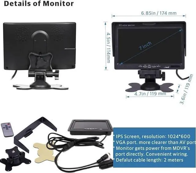 Alt view image 4 of 6 - JOINLGO 4 Channel 256GB 1080P AHD HD Mobile Vehicle Car DVR MDVR Video Recorder Kit with 4pcs Waterproof Side Rear View Backup Night Vision Metal IR 2.0MP Car Camera 7 HD Car Monitor