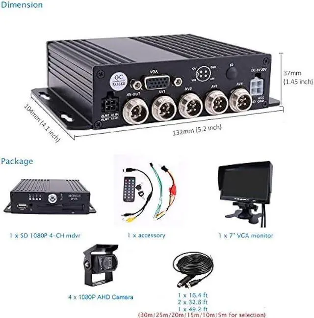 Alt view image 6 of 6 - JOINLGO 4 Channel 256GB 1080P AHD HD Mobile Vehicle Car DVR MDVR Video Recorder Kit with 4pcs Waterproof Side Rear View Backup Night Vision Metal IR 2.0MP Car Camera 7 HD Car Monitor