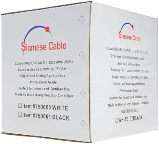 Alt view image 2 of 3 - Siamese Cable 500ft Rg59 95% Video & Power Wire Rg59/u Cctv Security Camera Bulk